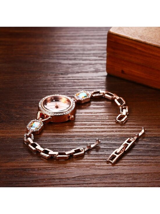 Women\'s Rose Gold Analog Quartz Elegant Dial Cubic Zirconia Faux Diamond Watch main image 4